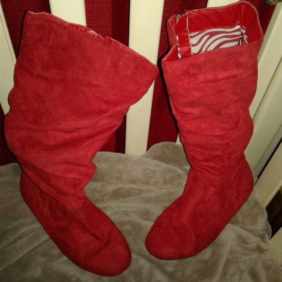 Red Suede Women's Boots - Picture 2 of 7